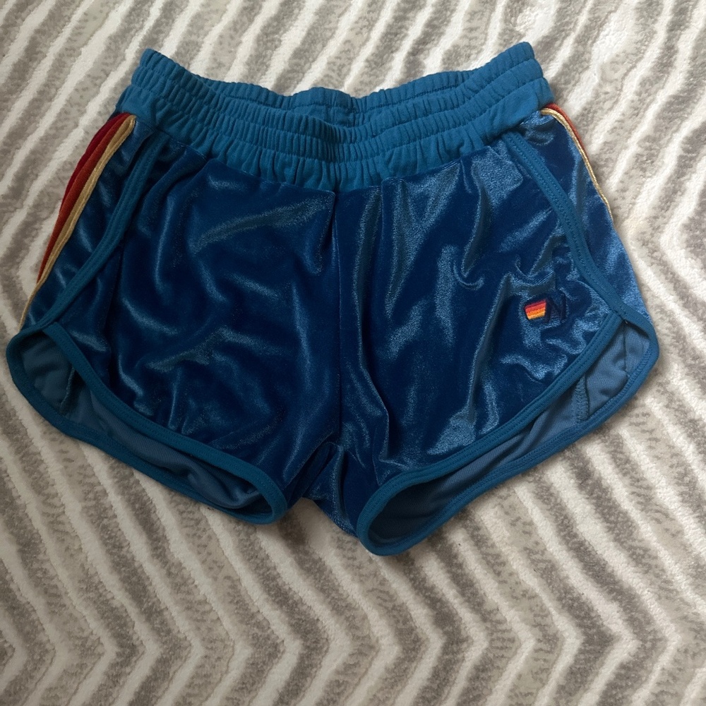 Aviator nation blue velvet shorts